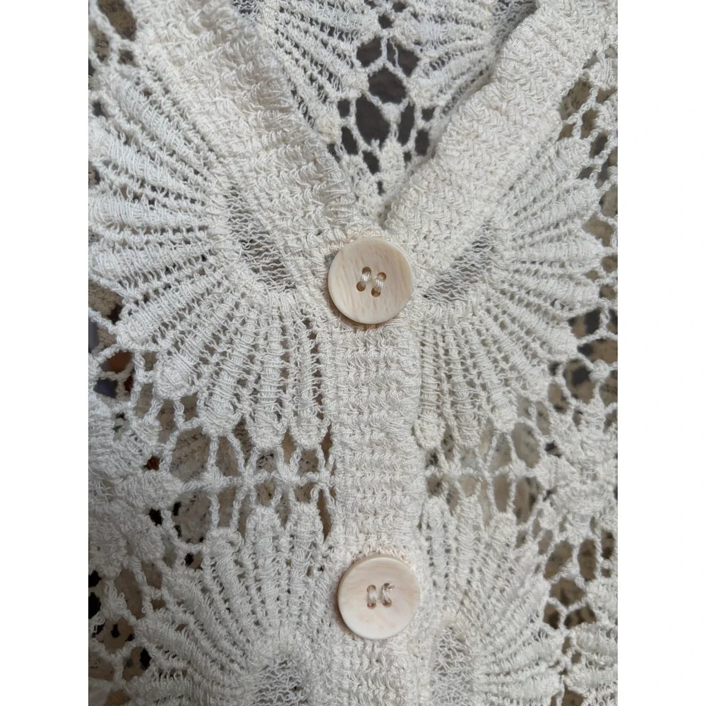 Rebellion Crochet Cardigan Cream Boho Floral Open Knit Button Front Size M - Picture 5 of 9